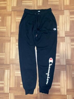 Black Champion Joggers with Logo on leg.